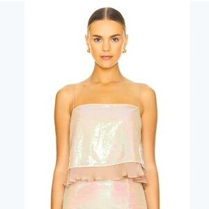 NWT Cami NYC Jojo Silk Sequin Combo Crop Tank in Opal Nude - M